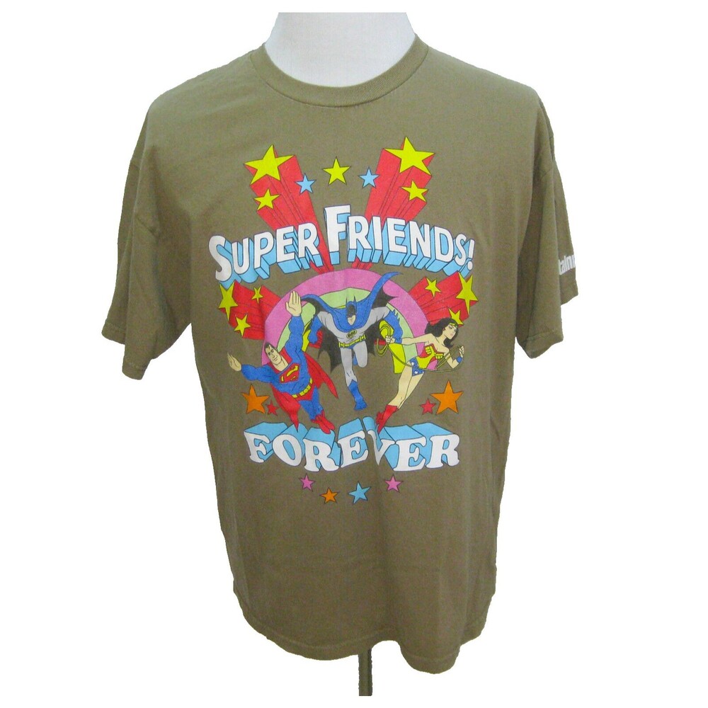 SUPER FRIENDS Mens (Size XL) Brown Graphic T-Shirt DC Comics Batman Superman Top